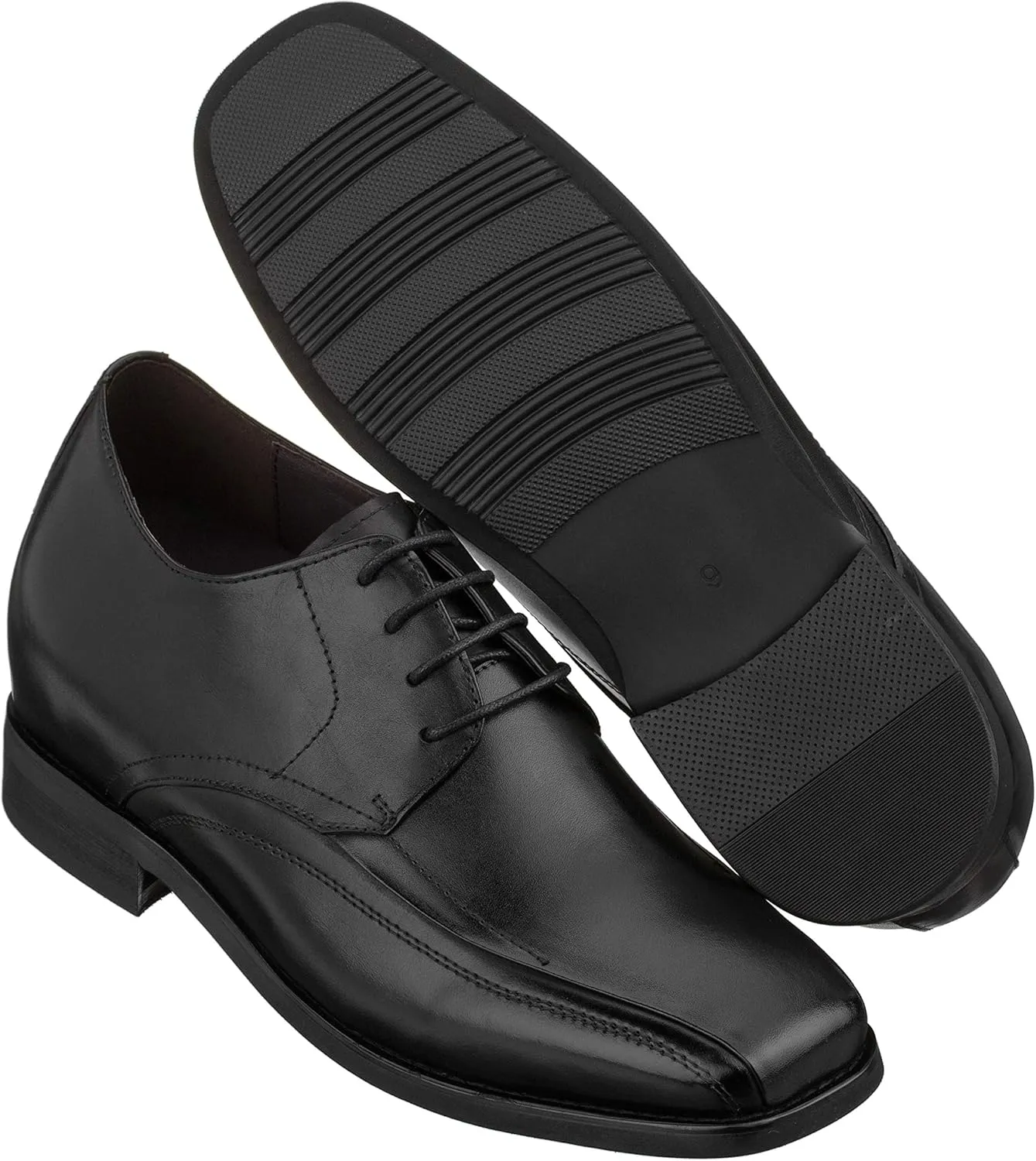 Calden Men's Invisible Height Increasing Elevator Shoes - Black Leather Lace-up Lightweight Dress Oxfords - 3 Inches Taller - K333021 - Size 7 D(M) US