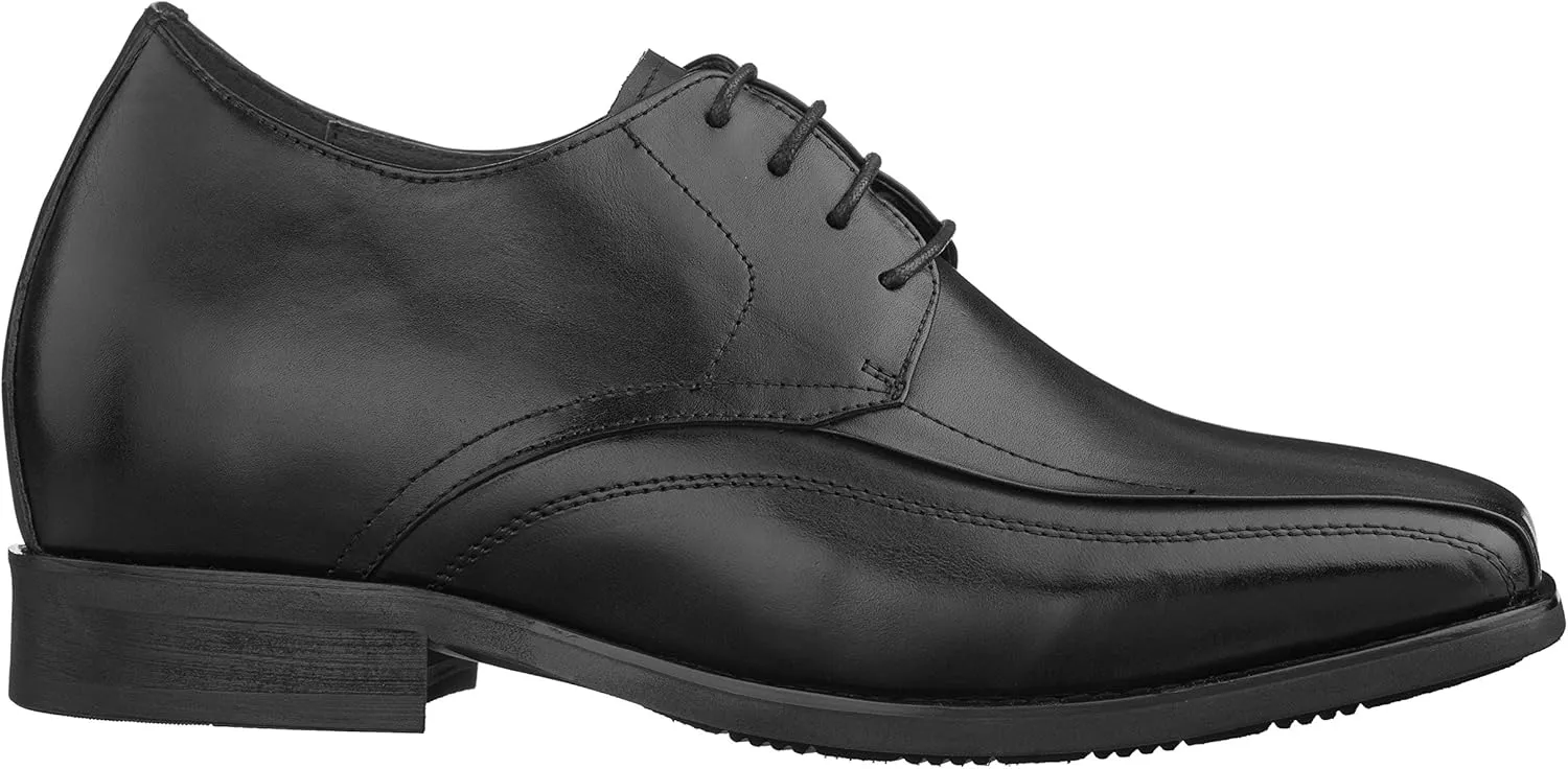 Calden Men's Invisible Height Increasing Elevator Shoes - Black Leather Lace-up Lightweight Dress Oxfords - 3 Inches Taller - K333021 - Size 7 D(M) US