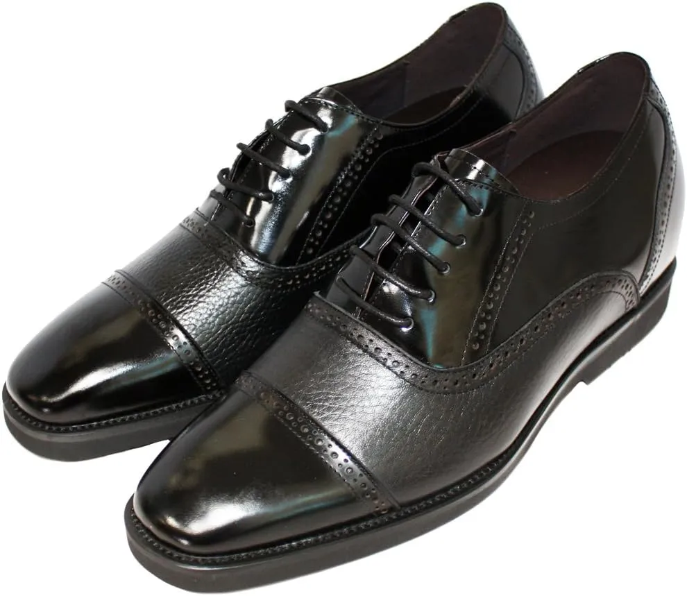 Calden Men's Invisible Height Increasing Elevator Shoes - Black Leather Lace-up Lightweight Formal Dress Oxfords - 2.8 Inches Taller - K320021 - Size 10 D(M) US