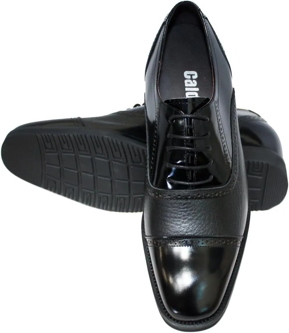 Calden Men's Invisible Height Increasing Elevator Shoes - Black Leather Lace-up Lightweight Formal Dress Oxfords - 2.8 Inches Taller - K320021 - Size 10 D(M) US