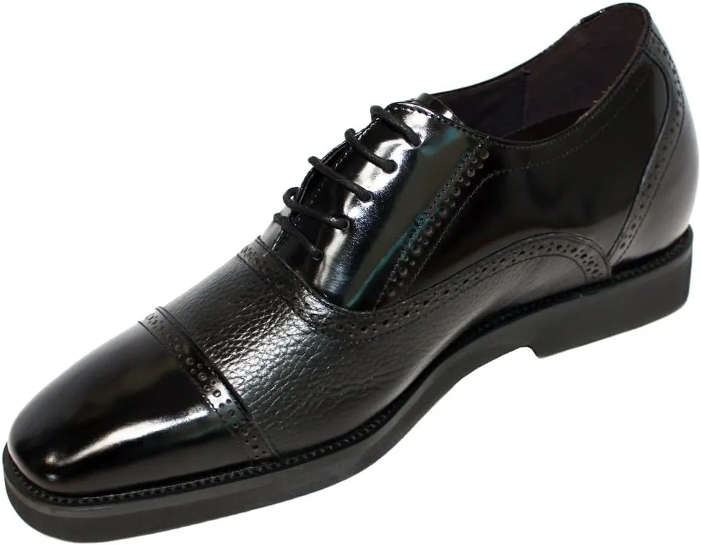 Calden Men's Invisible Height Increasing Elevator Shoes - Black Leather Lace-up Lightweight Formal Dress Oxfords - 2.8 Inches Taller - K320021 - Size 10 D(M) US