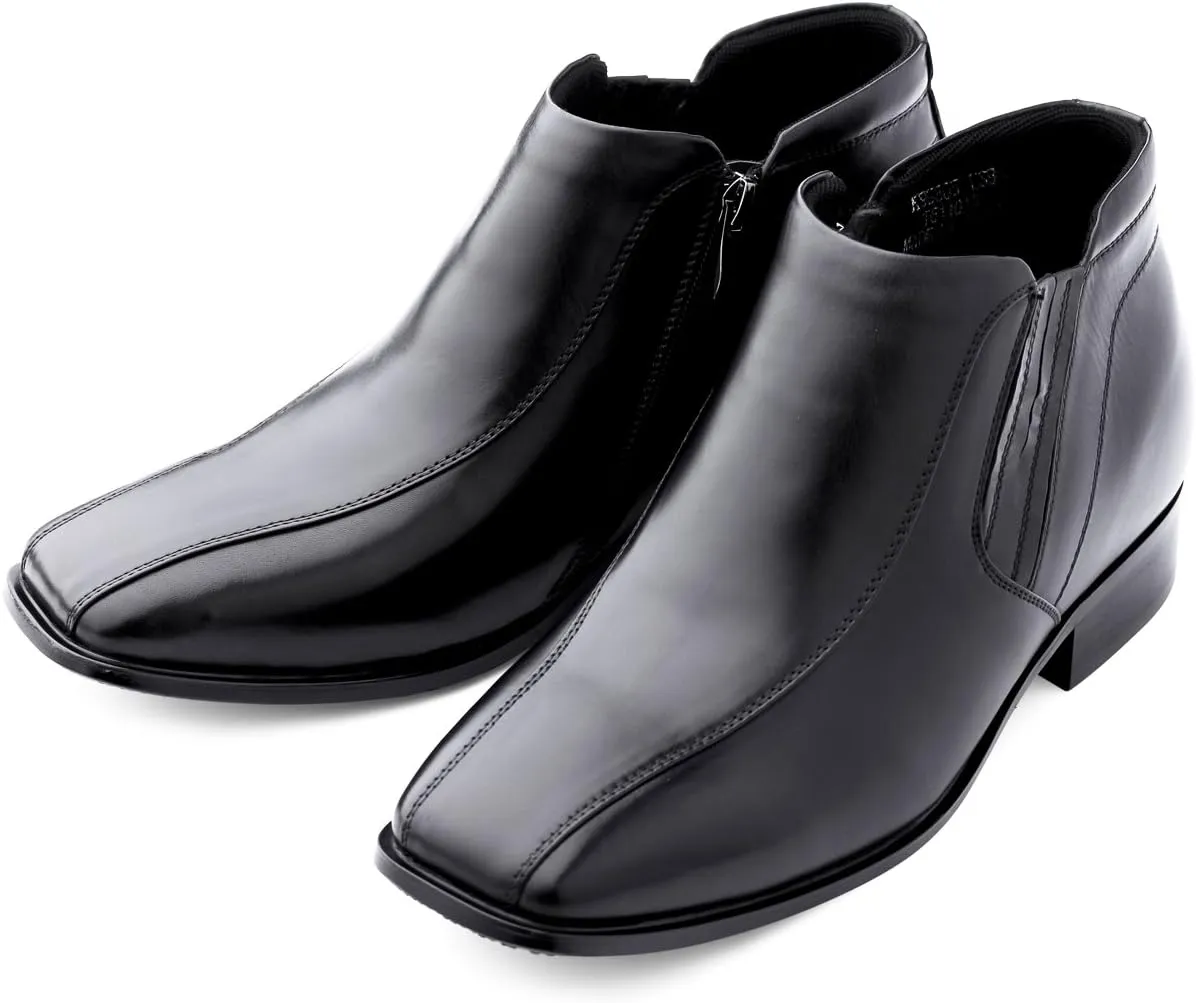 Calden Men's Invisible Height Increasing Elevator Shoes - Black Premium Leather Zipper Dress Boots - 3.2 Inches Taller - K99805 - Size 6.5 D(M) US