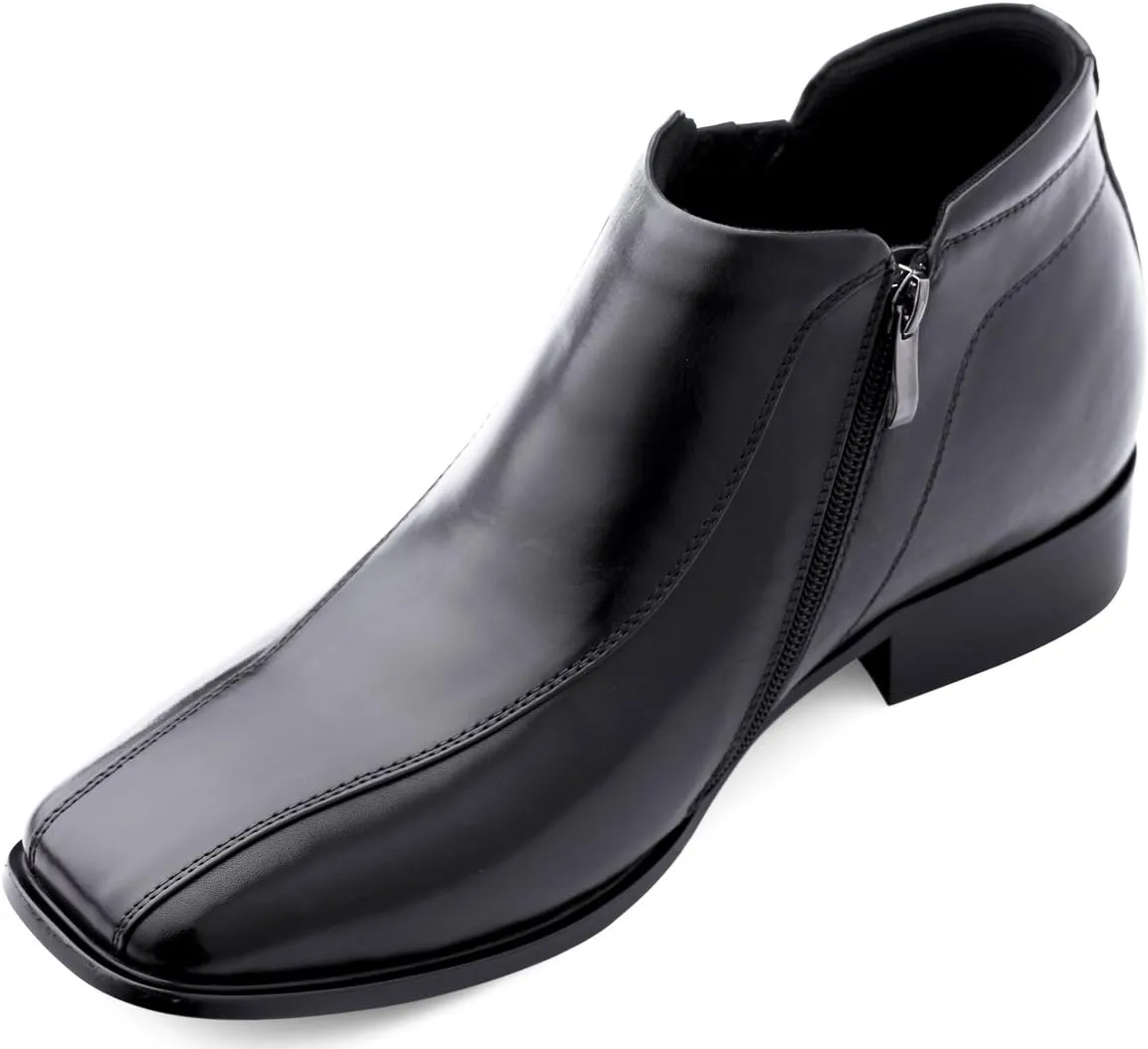 Calden Men's Invisible Height Increasing Elevator Shoes - Black Premium Leather Zipper Dress Boots - 3.2 Inches Taller - K99805 - Size 6.5 D(M) US