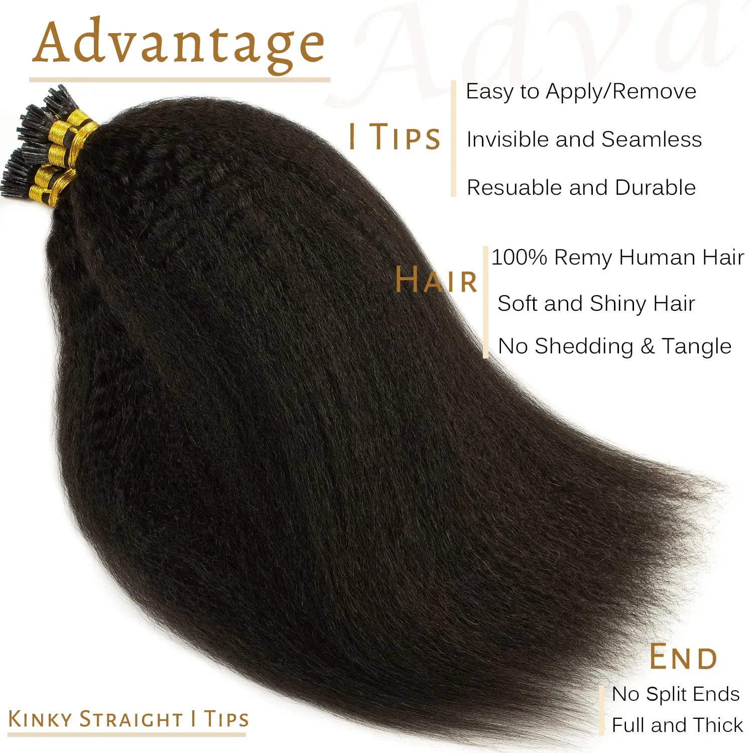 Caliee Itip Kinky Straight Human Hair Extensions - 22 Inch Natural Black - Keratin I Tips - Cold Fusion 50g 50 Strands
