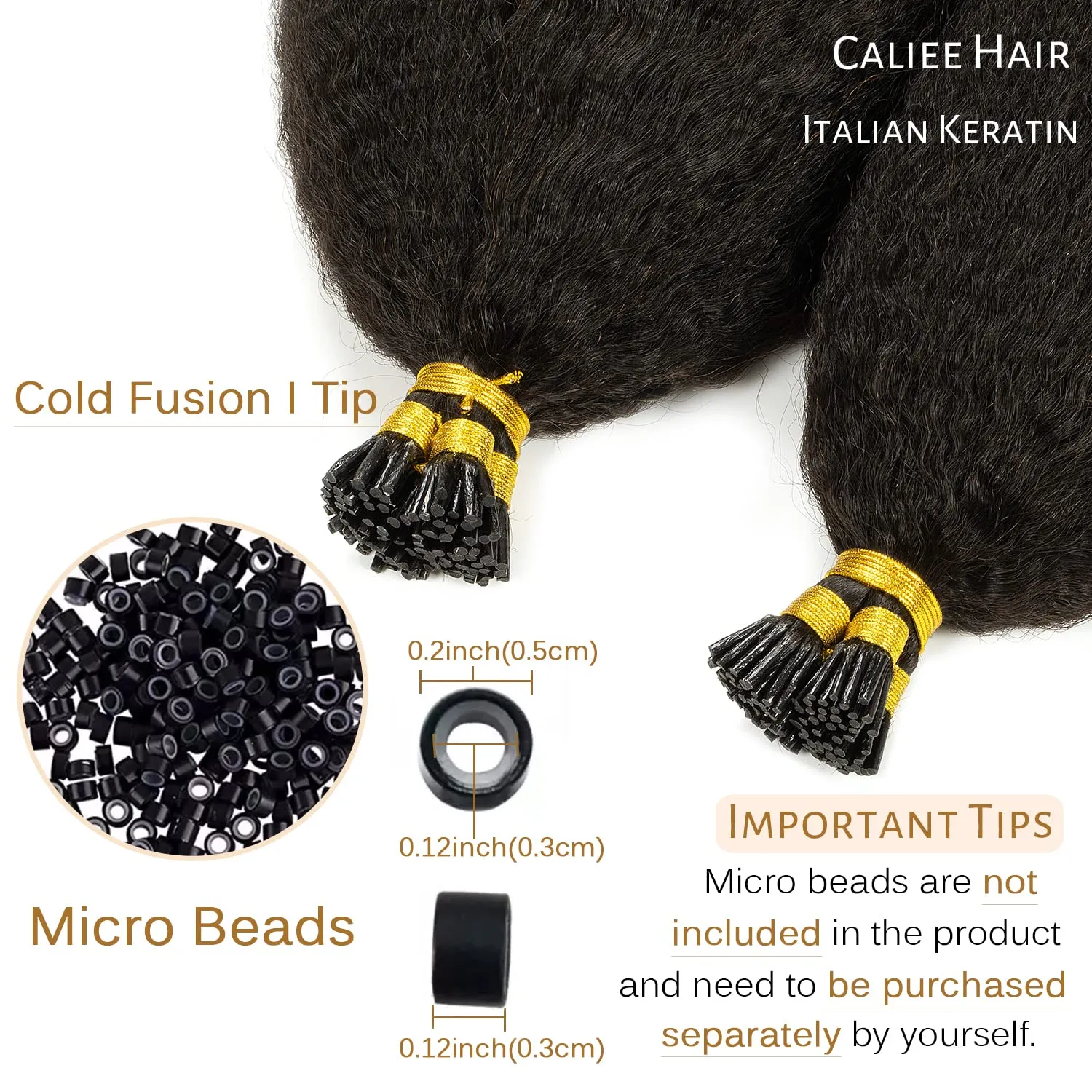 Caliee Itip Kinky Straight Human Hair Extensions - 22 Inch Natural Black - Keratin I Tips - Cold Fusion 50g 50 Strands