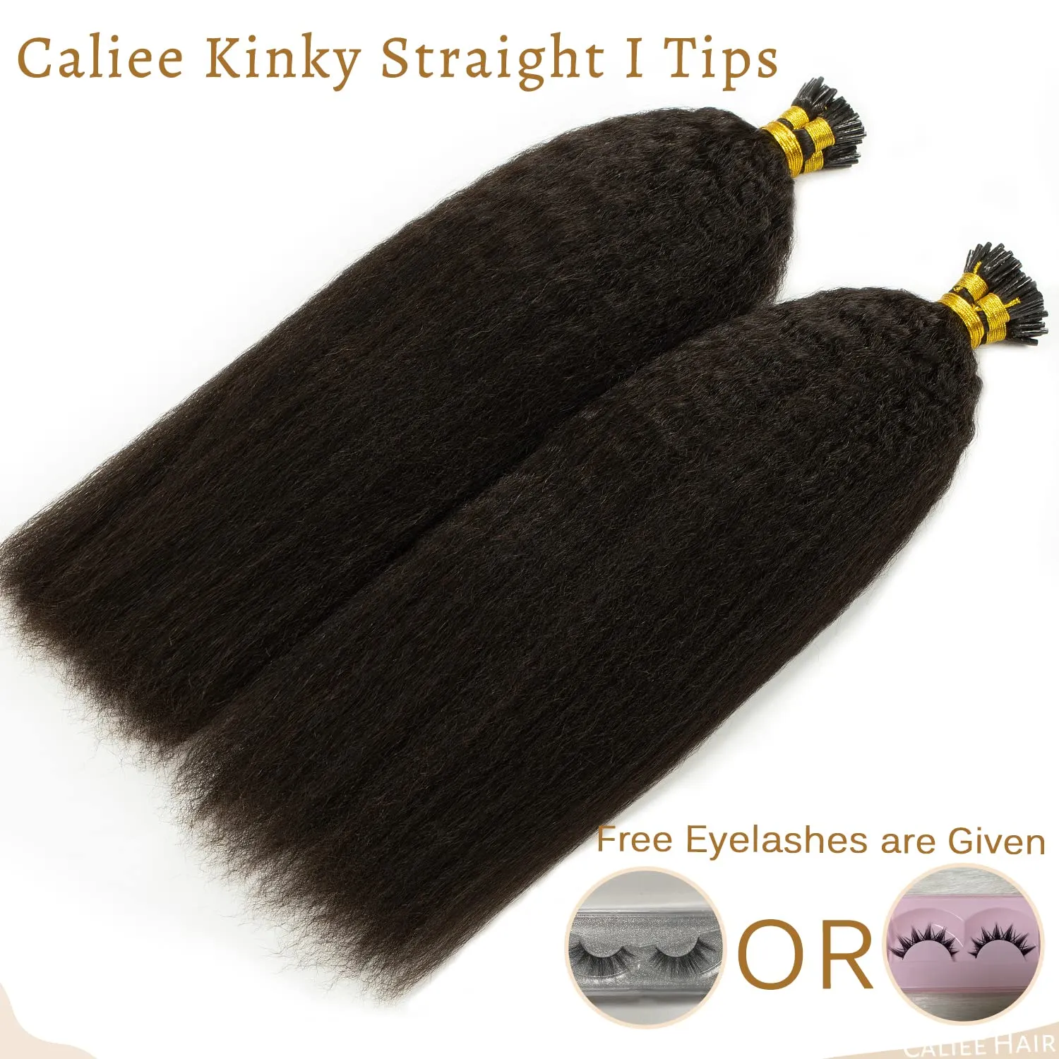 Caliee Itip Kinky Straight Human Hair Extensions - 22 Inch Natural Black - Keratin I Tips - Cold Fusion 50g 50 Strands