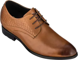 CALTO Height Increasing Elevator Shoes 3 Inches Taller - Light Tan Leather Dress Shoes - Men Invisible Elevated High Heels Oxfords A329013 - Size 6.5 D(M) US