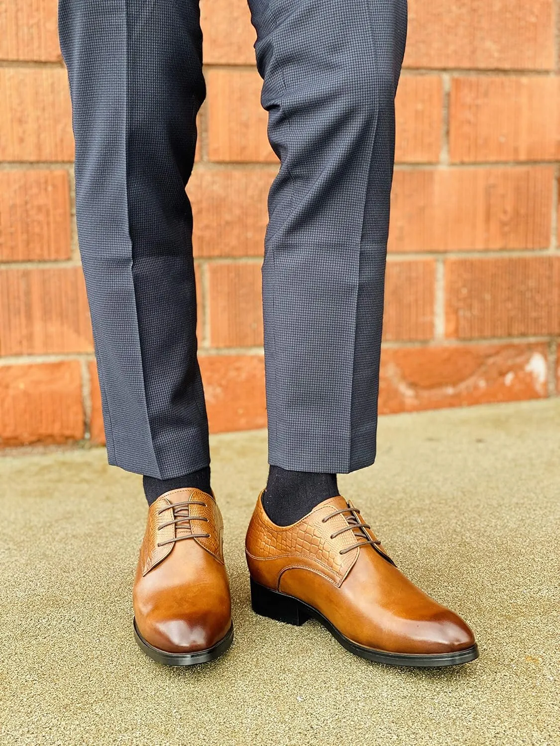 CALTO Height Increasing Elevator Shoes 3 Inches Taller - Light Tan Leather Dress Shoes - Men Invisible Elevated High Heels Oxfords A329013 - Size 6.5 D(M) US