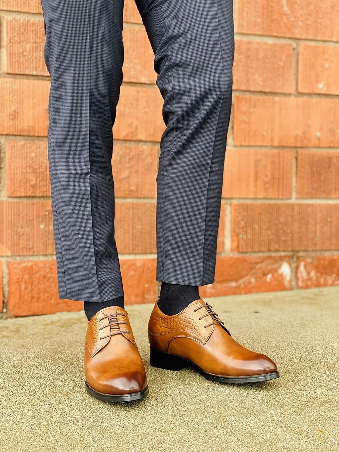 CALTO Height Increasing Elevator Shoes 3 Inches Taller - Light Tan Leather Dress Shoes - Men Invisible Elevated High Heels Oxfords A329013 - Size 6.5 D(M) US