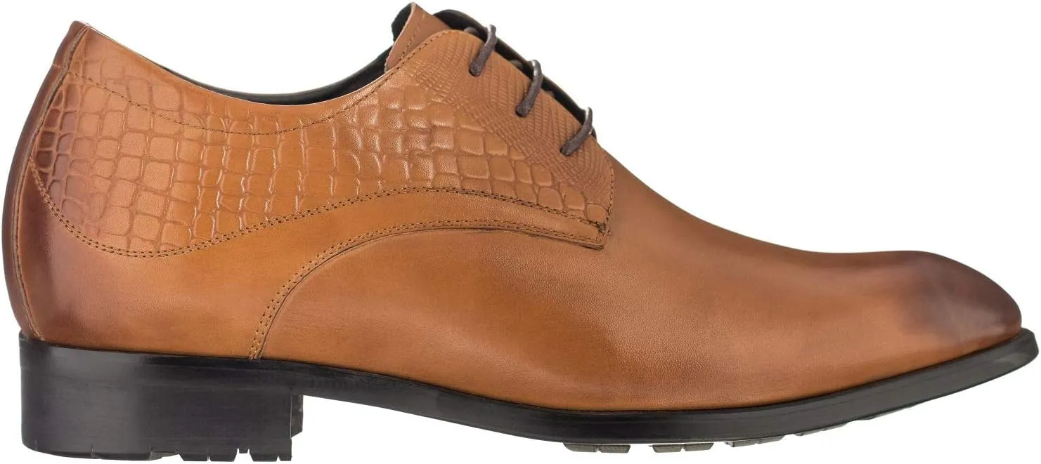 CALTO Height Increasing Elevator Shoes 3 Inches Taller - Light Tan Leather Dress Shoes - Men Invisible Elevated High Heels Oxfords A329013 - Size 6.5 D(M) US