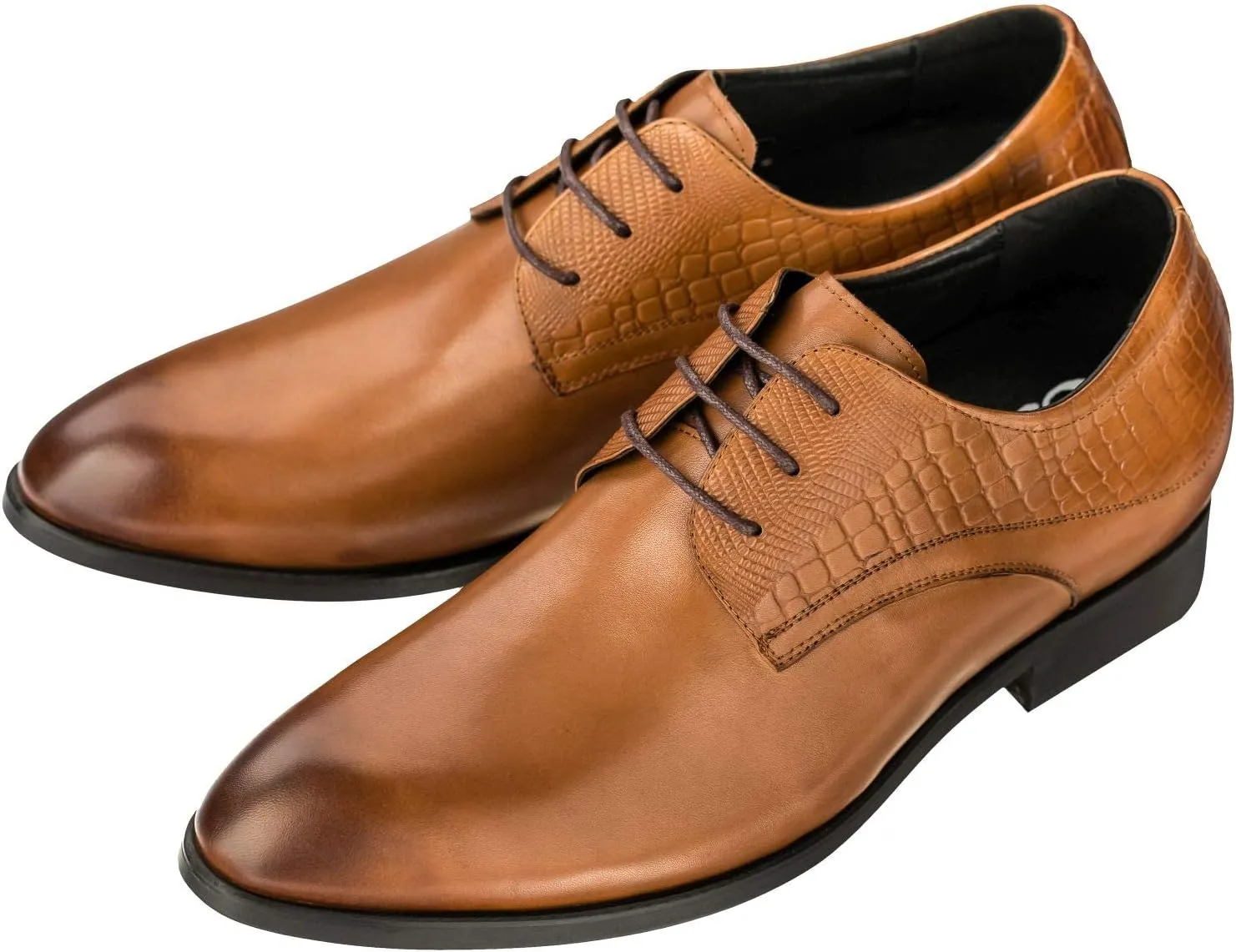 CALTO Height Increasing Elevator Shoes 3 Inches Taller - Light Tan Leather Dress Shoes - Men Invisible Elevated High Heels Oxfords A329013 - Size 6.5 D(M) US