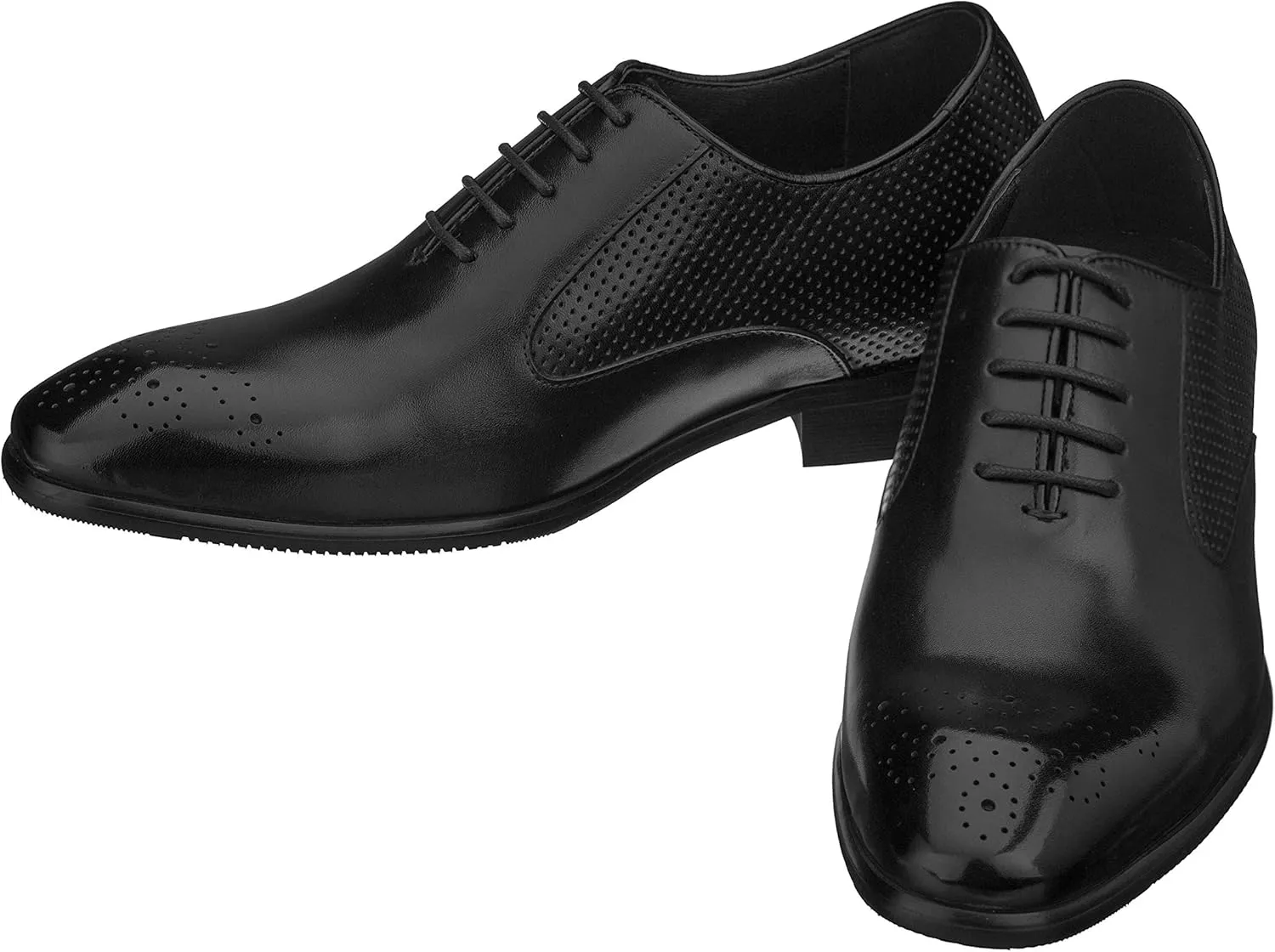 CALTO Men's Invisible Height Increasing Elevator Shoes - Black Premium Leather Lace-up Formal Oxfords - 2.4 Inches Taller - Y6012 - Size 12 D(M) US