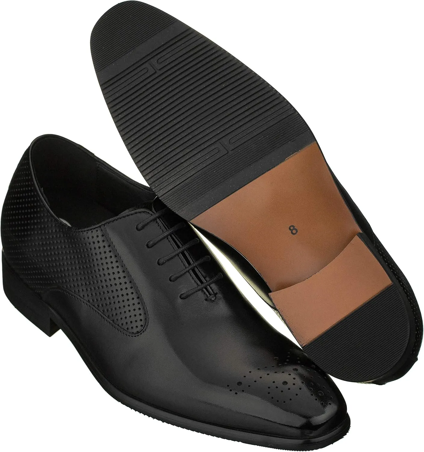 CALTO Men's Invisible Height Increasing Elevator Shoes - Black Premium Leather Lace-up Formal Oxfords - 2.4 Inches Taller - Y6012 - Size 12 D(M) US