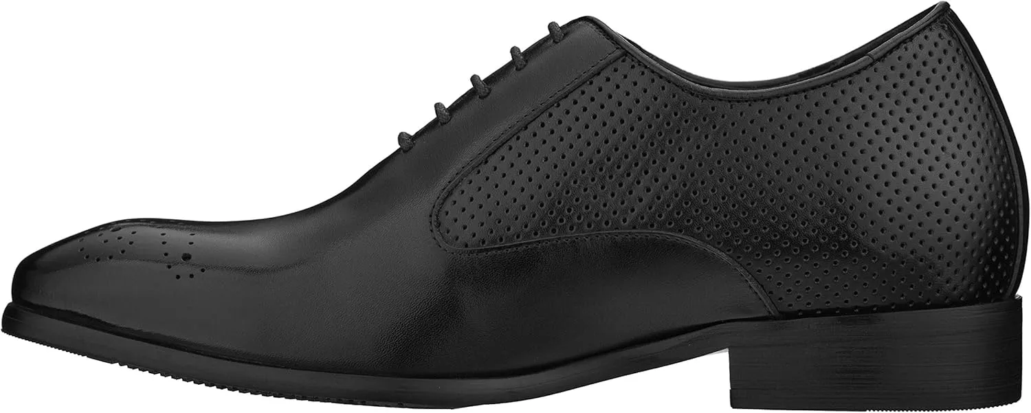 CALTO Men's Invisible Height Increasing Elevator Shoes - Black Premium Leather Lace-up Formal Oxfords - 2.4 Inches Taller - Y6012 - Size 12 D(M) US