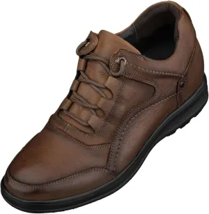 CALTO Men's Invisible Height Increasing Elevator Shoes - Brown Leather Lace-up Lightweight Casual Walkers - 2.8 Inches Taller - K3044- Size 9 D(M) US