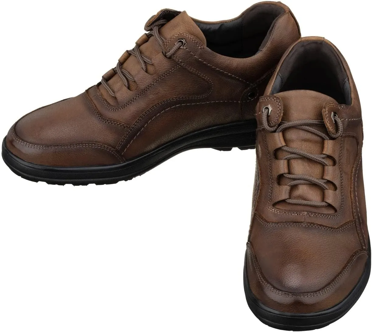 CALTO Men's Invisible Height Increasing Elevator Shoes - Brown Leather Lace-up Lightweight Casual Walkers - 2.8 Inches Taller - K3044- Size 9 D(M) US