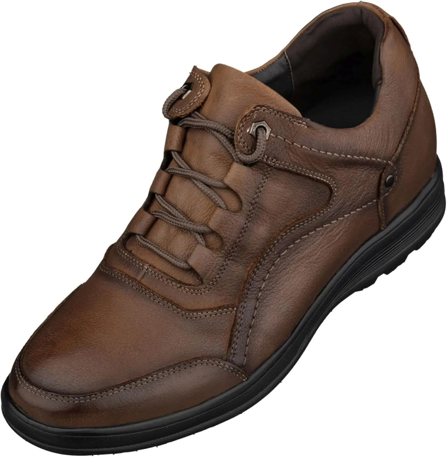 CALTO Men's Invisible Height Increasing Elevator Shoes - Brown Leather Lace-up Lightweight Casual Walkers - 2.8 Inches Taller - K3044- Size 9 D(M) US