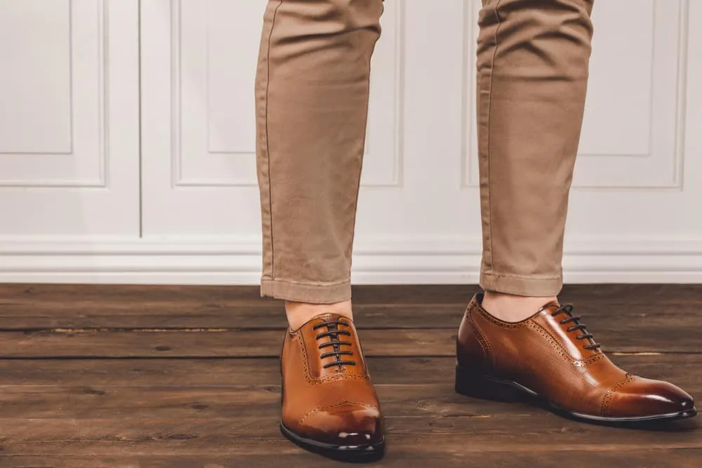 CALTO Men's Invisible Height Increasing Elevator Shoes - Brown Premium Leather Lace-up Wing-tip Formal Oxfords - 2.4 Inches Taller - Y1066 - Size 6.5 D(M) US
