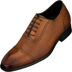 CALTO Men's Invisible Height Increasing Elevator Shoes - Brown Premium Leather Lace-up Wing-tip Formal Oxfords - 2.4 Inches Taller - Y1066 - Size 6.5 D(M) US