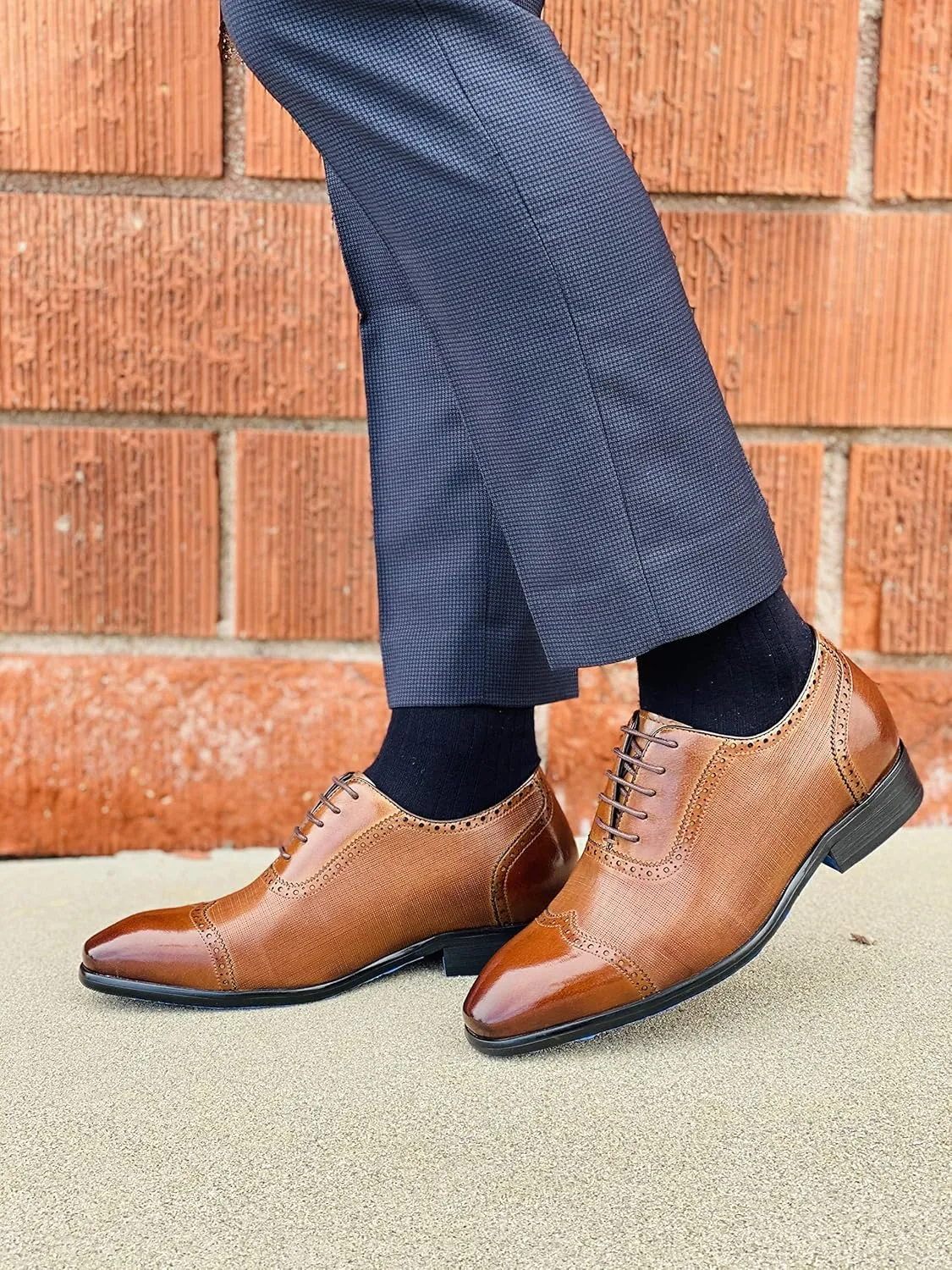 CALTO Men's Invisible Height Increasing Elevator Shoes - Brown Premium Leather Lace-up Wing-tip Formal Oxfords - 2.4 Inches Taller - Y1066 - Size 6.5 D(M) US