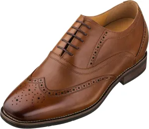 CALTO Men's Invisible Height Increasing Elevator Shoes - Dark Brown Leather Lace-up Brogue Wing-tip Oxfords - 2.6 Inches Taller - G60101 - Size 6 D(M) US