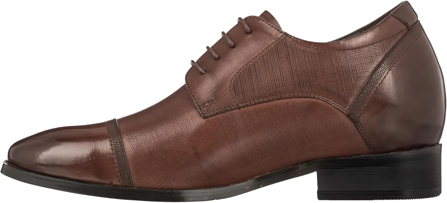 CALTO Men's Invisible Height Increasing Elevator Shoes - Dark Brown Premium Leather Lace-up Formal Oxfords - 3.2 Inches Taller - Y40551 - Size 11 D(M) US