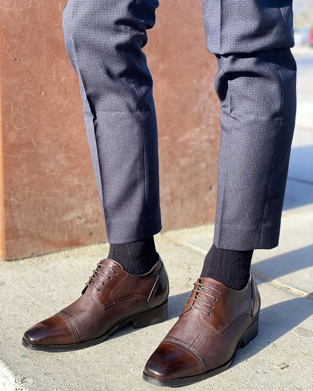 CALTO Men's Invisible Height Increasing Elevator Shoes - Dark Brown Premium Leather Lace-up Formal Oxfords - 3.2 Inches Taller - Y40551 - Size 11 D(M) US
