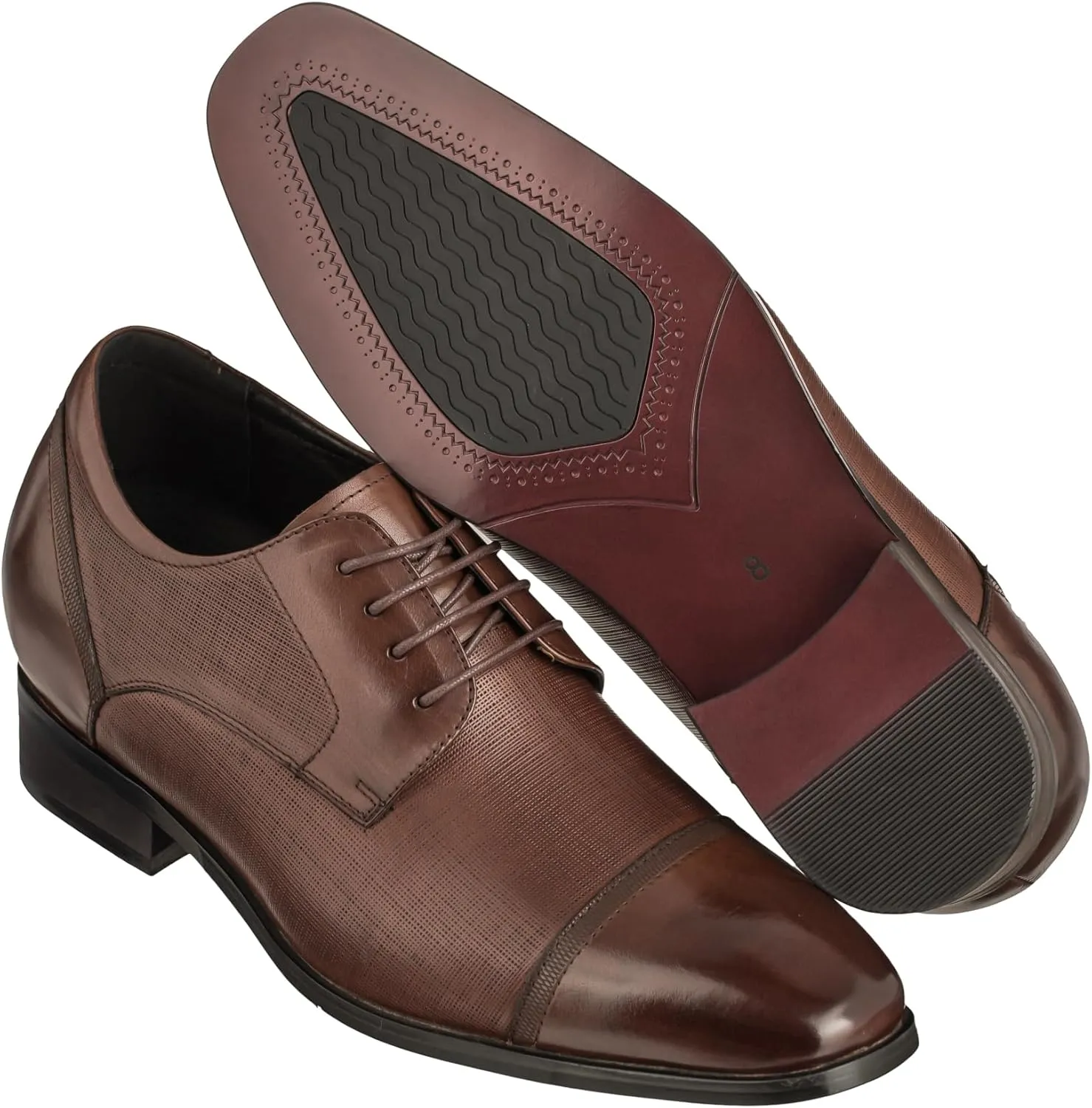 CALTO Men's Invisible Height Increasing Elevator Shoes - Dark Brown Premium Leather Lace-up Formal Oxfords - 3.2 Inches Taller - Y40551 - Size 11 D(M) US