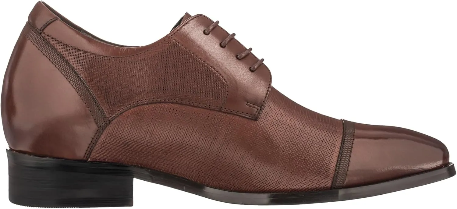 CALTO Men's Invisible Height Increasing Elevator Shoes - Dark Brown Premium Leather Lace-up Formal Oxfords - 3.2 Inches Taller - Y40551 - Size 11 D(M) US