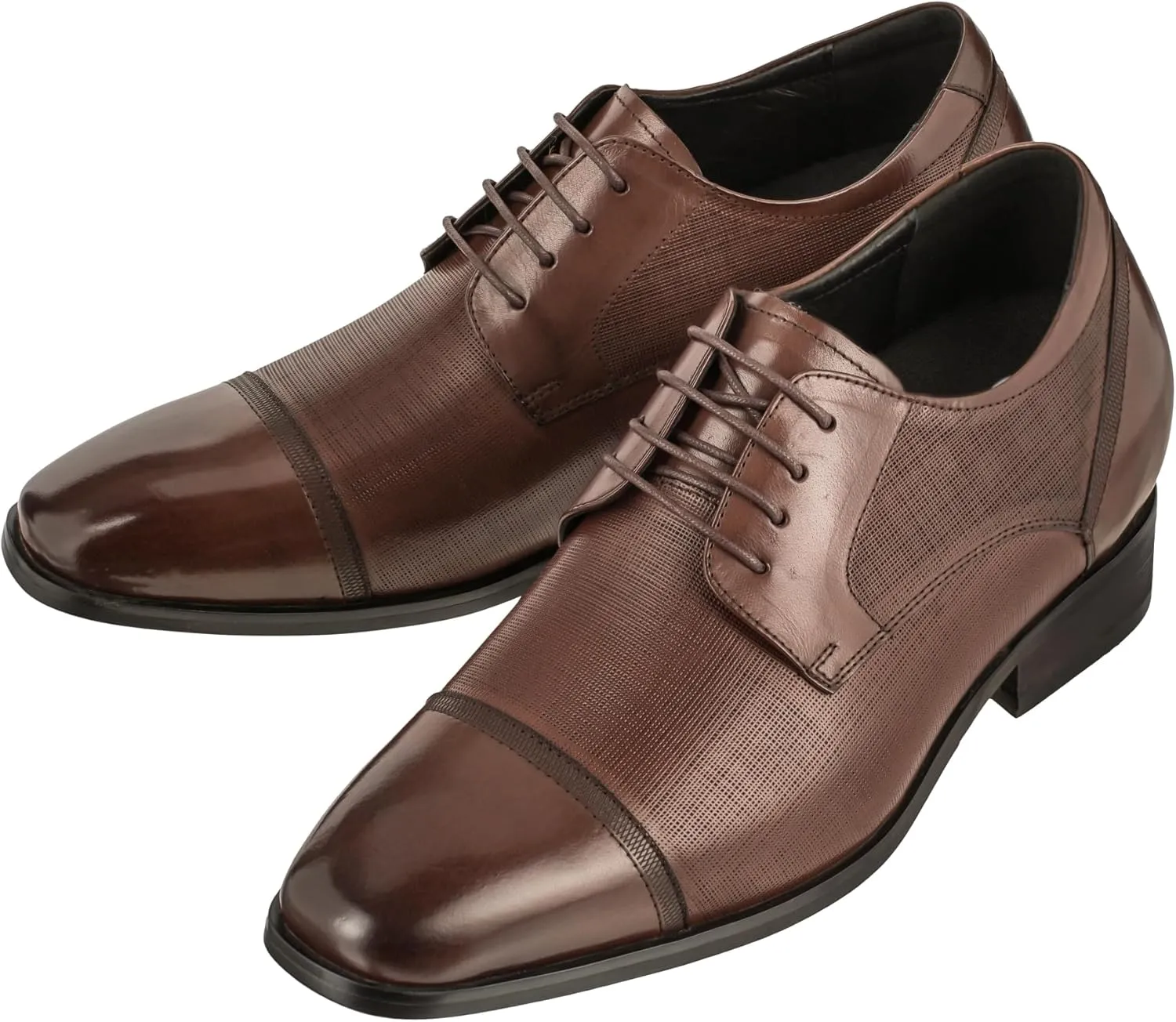 CALTO Men's Invisible Height Increasing Elevator Shoes - Dark Brown Premium Leather Lace-up Formal Oxfords - 3.2 Inches Taller - Y40551 - Size 11 D(M) US