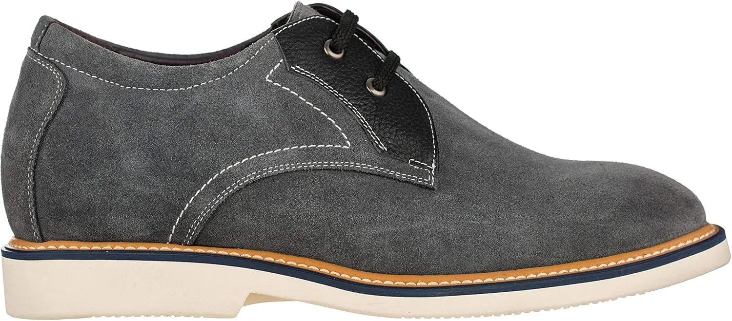 CALTO Men's Invisible Height Increasing Elevator Shoes - Grey/Black Nubuck Leather Lace-up Casual Oxfords - 2.8 Inches Taller - Y42023 - Size 11.5 D(M) US