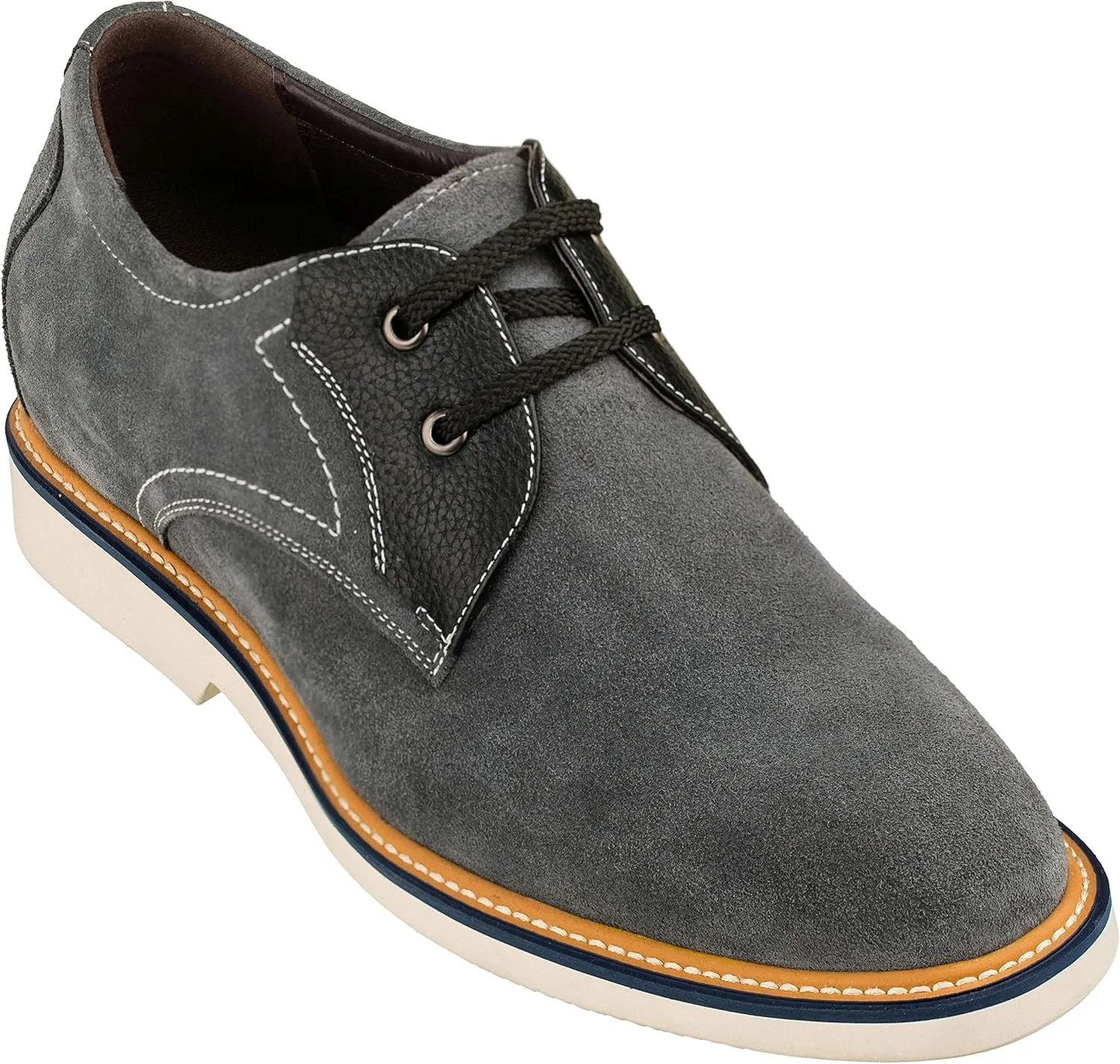 CALTO Men's Invisible Height Increasing Elevator Shoes - Grey/Black Nubuck Leather Lace-up Casual Oxfords - 2.8 Inches Taller - Y42023 - Size 11.5 D(M) US
