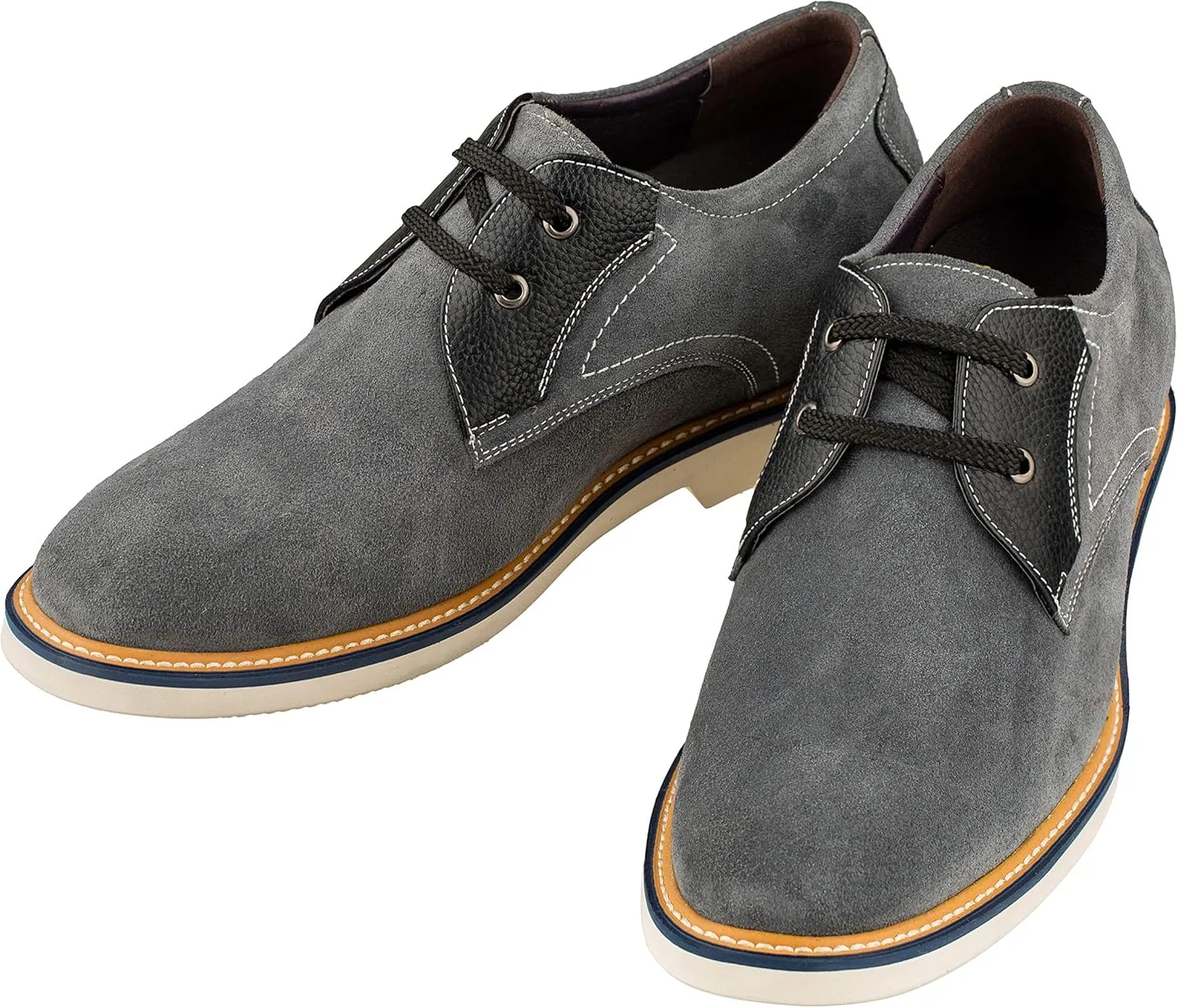 CALTO Men's Invisible Height Increasing Elevator Shoes - Grey/Black Nubuck Leather Lace-up Casual Oxfords - 2.8 Inches Taller - Y42023 - Size 11.5 D(M) US