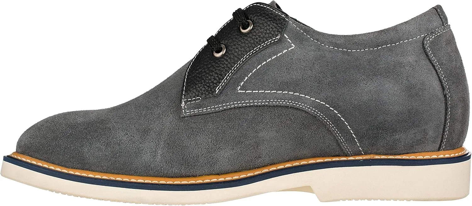 CALTO Men's Invisible Height Increasing Elevator Shoes - Grey/Black Nubuck Leather Lace-up Casual Oxfords - 2.8 Inches Taller - Y42023 - Size 11.5 D(M) US