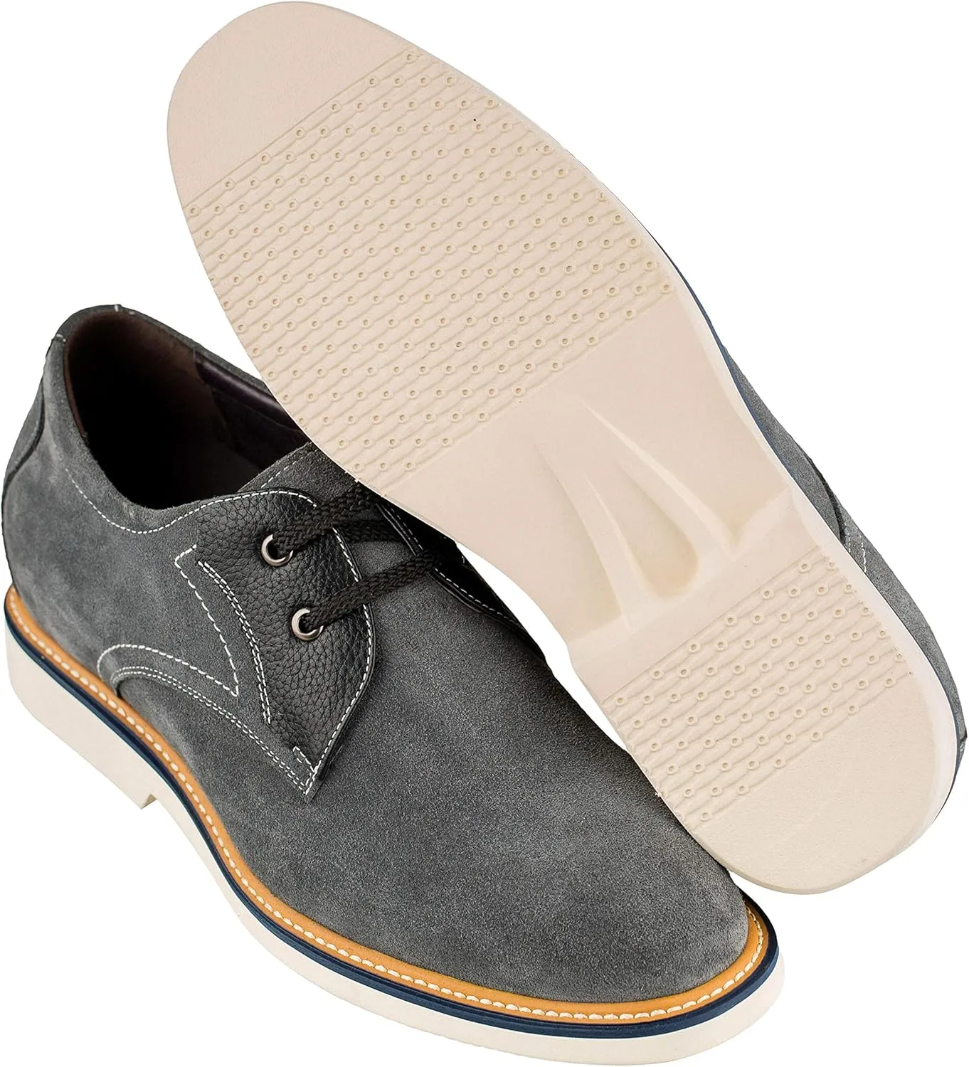 CALTO Men's Invisible Height Increasing Elevator Shoes - Grey/Black Nubuck Leather Lace-up Casual Oxfords - 2.8 Inches Taller - Y42023 - Size 11.5 D(M) US