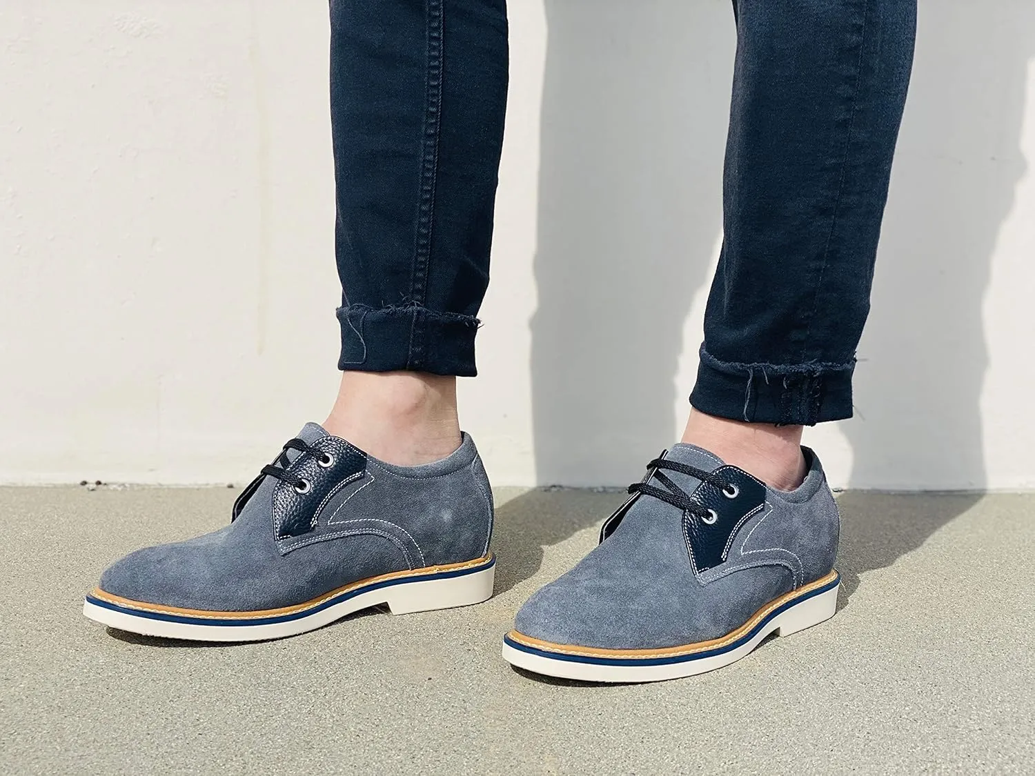 CALTO Men's Invisible Height Increasing Elevator Shoes - Grey/Black Nubuck Leather Lace-up Casual Oxfords - 2.8 Inches Taller - Y42023 - Size 11.5 D(M) US