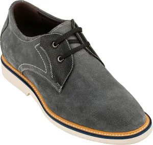 CALTO Men's Invisible Height Increasing Elevator Shoes - Grey/Black Nubuck Leather Lace-up Casual Oxfords - 2.8 Inches Taller - Y42023 - Size 8 D(M) US