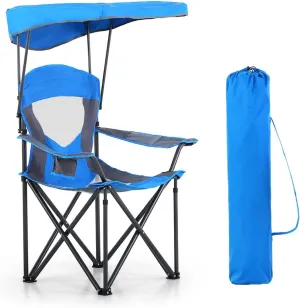 Camping Chairs with Shade, Heavy Duty Canopy Lounge Chair Sunshade Hiking Travel Chair with Cup Holder for Outdoor, Camping, Beach and Patio, Royal Blue