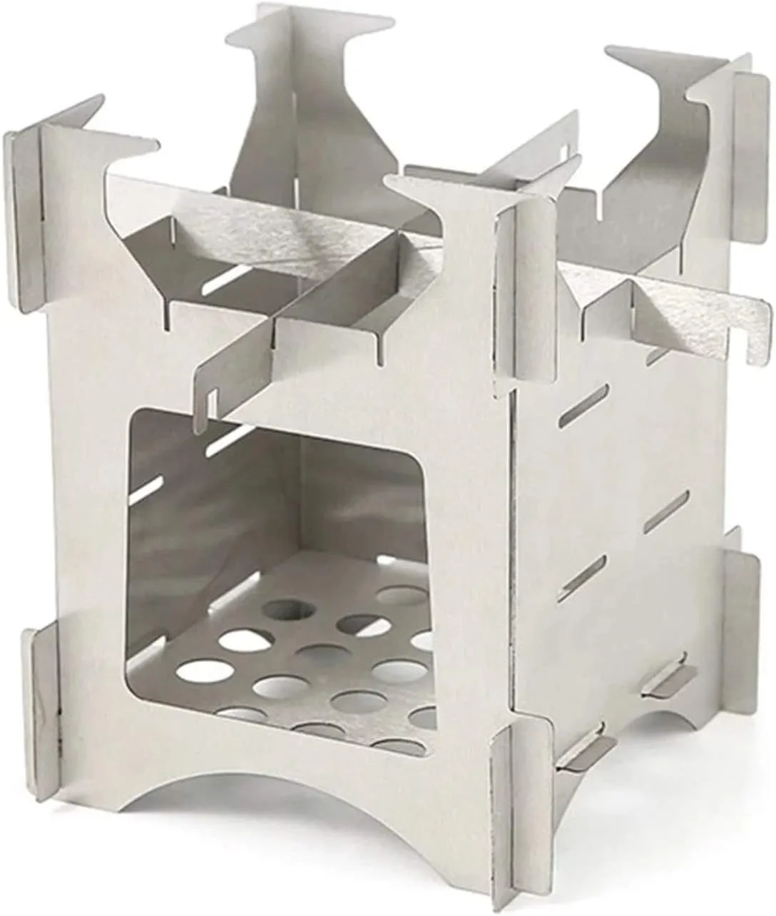 Camping Stove Outdoor Wood Burning Camp Stove Potable Folding Stainless Steel Backpacking Stove (Color : Silver, Size : One Size) (Silver Large)