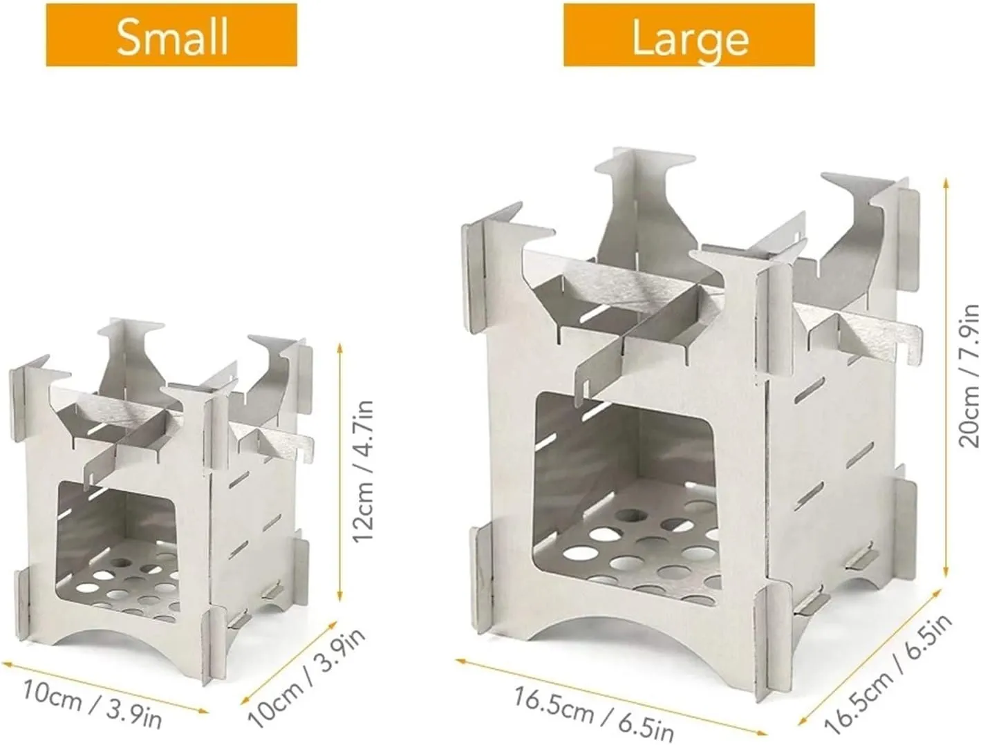 Camping Stove Outdoor Wood Burning Camp Stove Potable Folding Stainless Steel Backpacking Stove (Color : Silver, Size : One Size) (Silver Large)