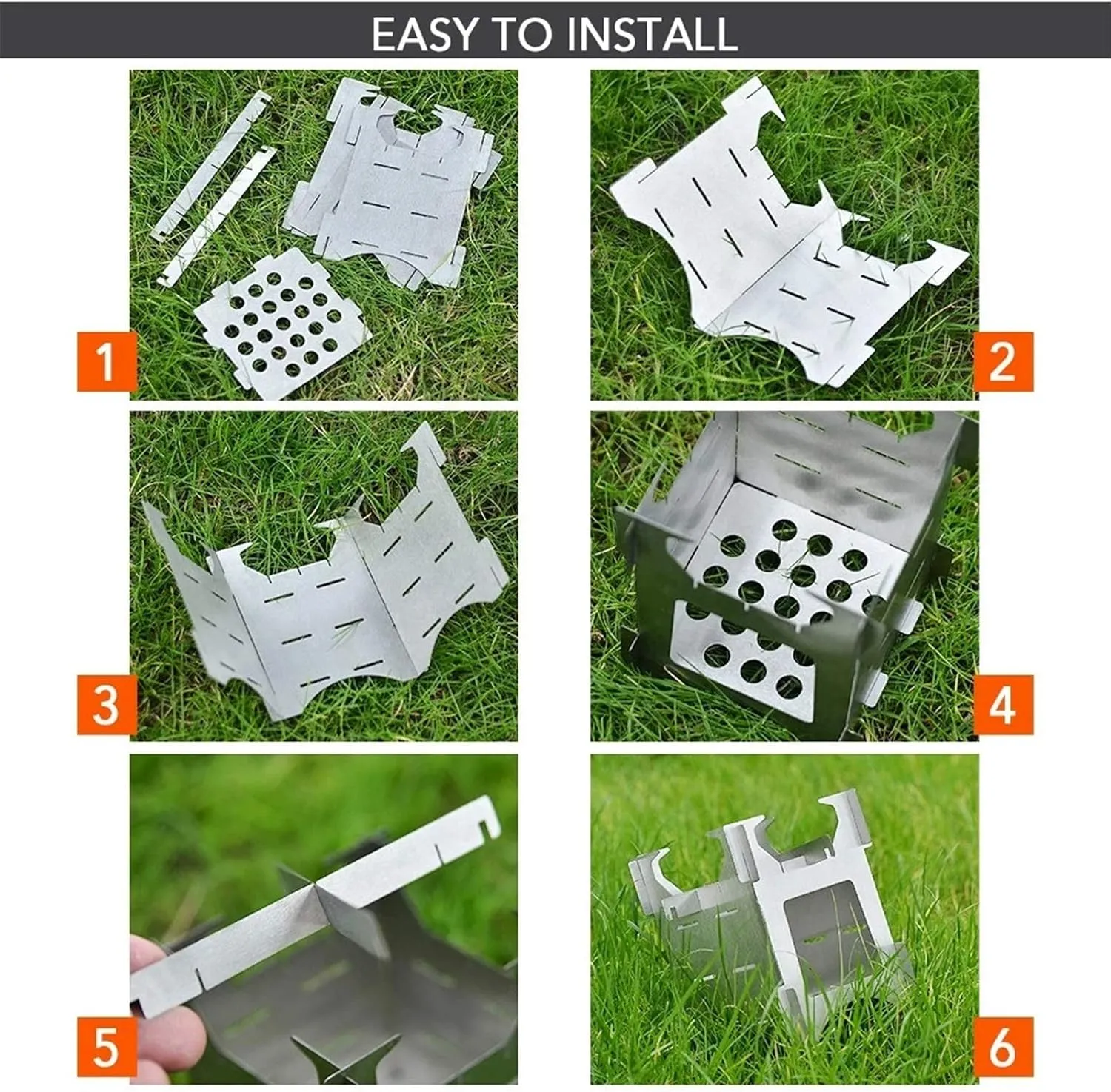Camping Stove Outdoor Wood Burning Camp Stove Potable Folding Stainless Steel Backpacking Stove (Color : Silver, Size : One Size) (Silver Large)