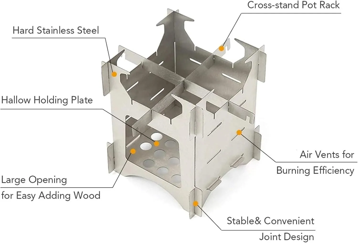 Camping Stove Outdoor Wood Burning Camp Stove Potable Folding Stainless Steel Backpacking Stove (Color : Silver, Size : One Size) (Silver Large)