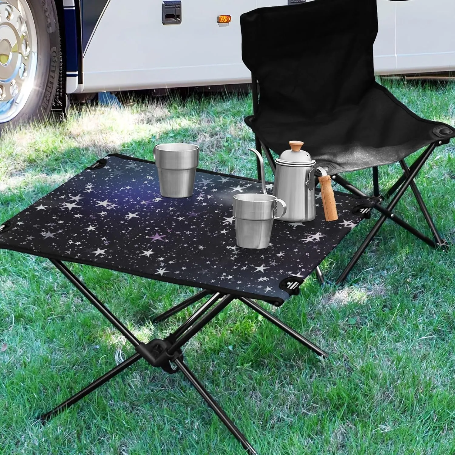 Camping Table Folding Camp Table Camping Tables with Carry Mesh Bag Portable Outdoor Table for Travel Picnic Beach Party BBQ 23.6x15.7inches Black Starry Sky