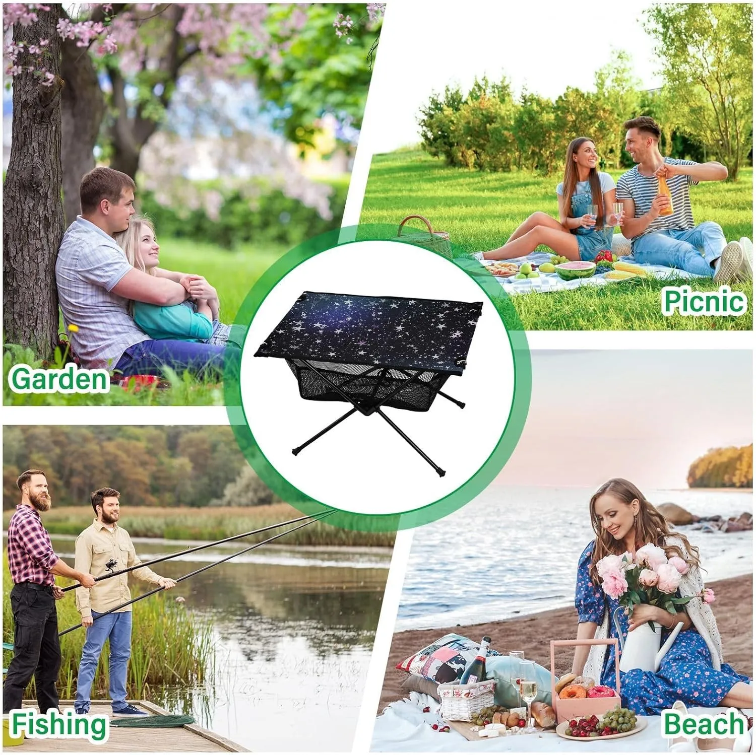 Camping Table Folding Camp Table Camping Tables with Carry Mesh Bag Portable Outdoor Table for Travel Picnic Beach Party BBQ 23.6x15.7inches Black Starry Sky
