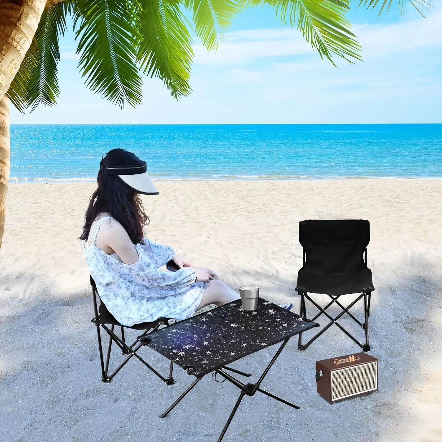 Camping Table Folding Camp Table Camping Tables with Carry Mesh Bag Portable Outdoor Table for Travel Picnic Beach Party BBQ 23.6x15.7inches Black Starry Sky