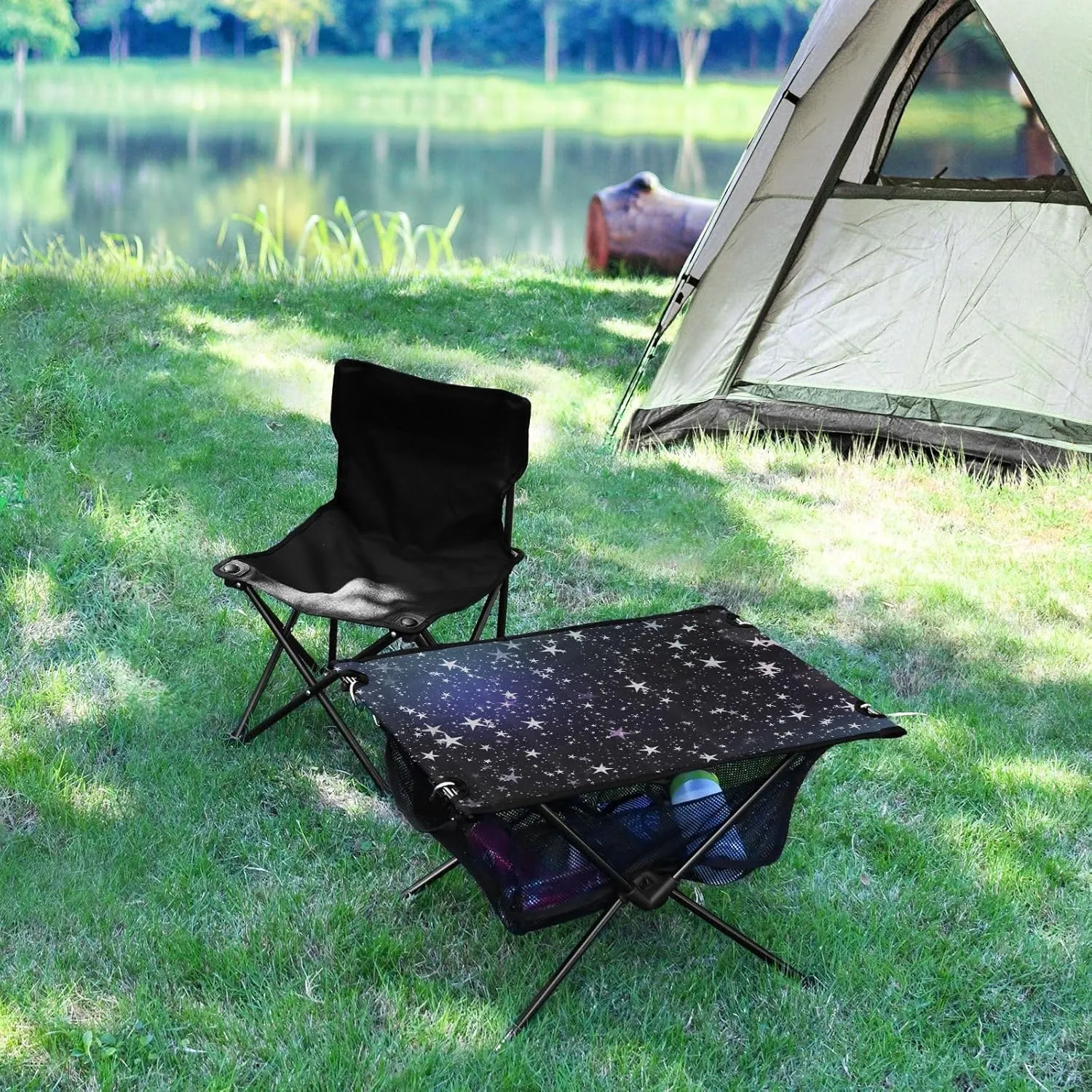 Camping Table Folding Camp Table Camping Tables with Carry Mesh Bag Portable Outdoor Table for Travel Picnic Beach Party BBQ 23.6x15.7inches Black Starry Sky