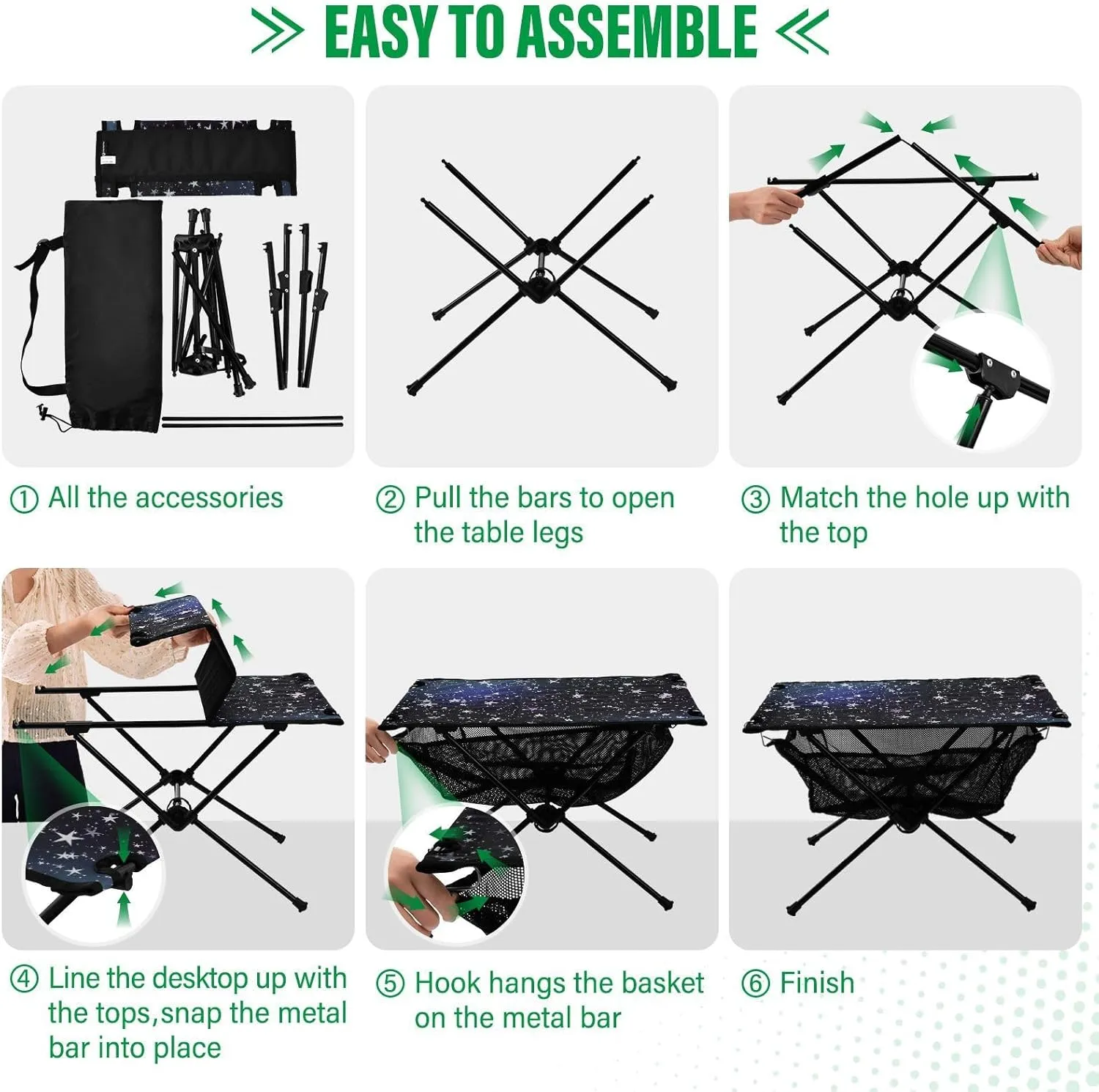 Camping Table Folding Camp Table Camping Tables with Carry Mesh Bag Portable Outdoor Table for Travel Picnic Beach Party BBQ 23.6x15.7inches Black Starry Sky
