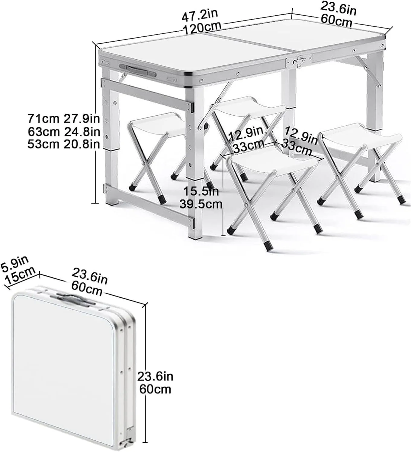 Camping Tables Folding Portable Aluminum Camping Table with Height Adjustable Trestle Picnic Table Outdoor Indoor Camp Table for Garden Sand BBQ