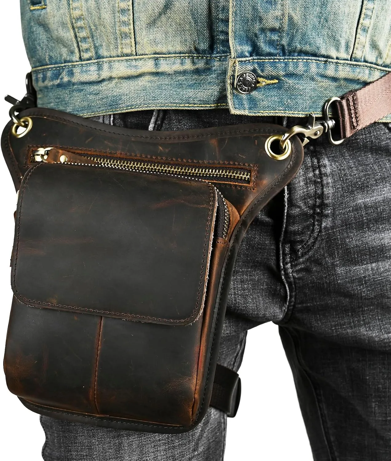 Canvas   Leather Motorcycle Travel Fanny Waist Pack Drop Thigh Leg Bag Pouch For Men Women FB2141
