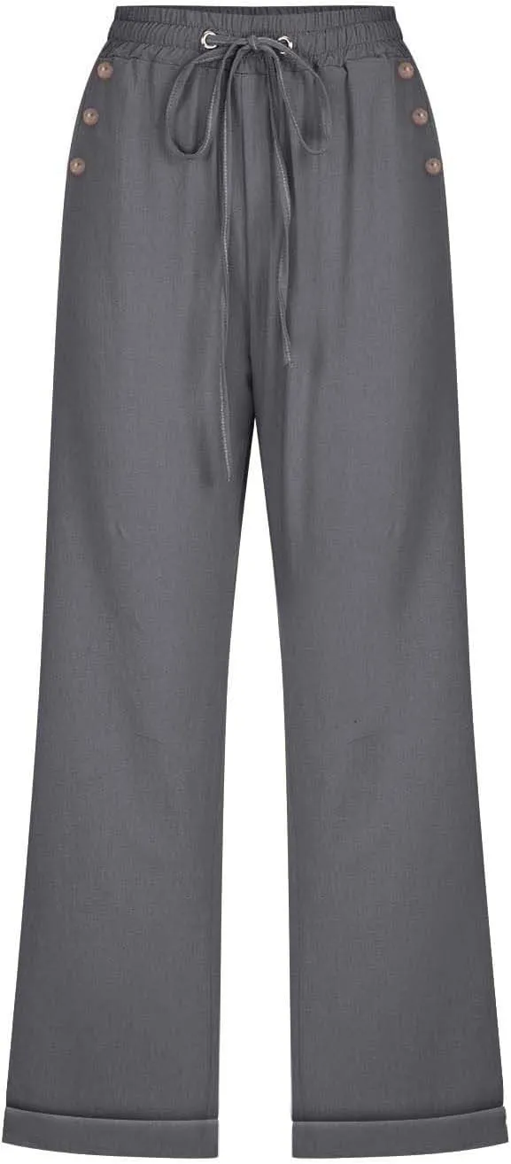 Capri Pants for Women Cotton Linen Casual Summer Capris Plus Size Drawstring Elastic Waist Lounge Pants with Pockets